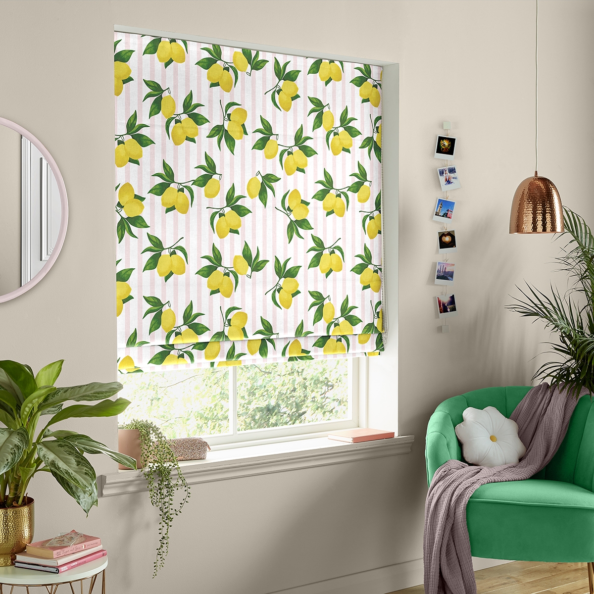 Product photograph of Summer Lemon Pink Roman Blind from Choice Furniture Superstore.